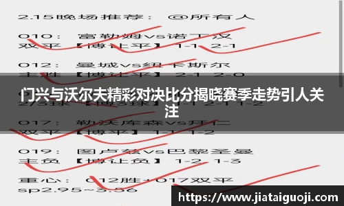 门兴与沃尔夫精彩对决比分揭晓赛季走势引人关注